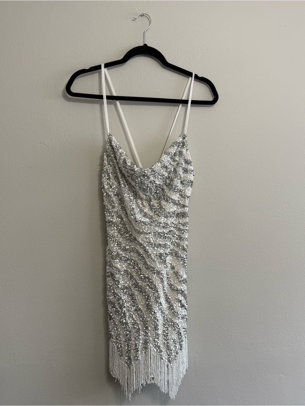 Silver Sequin Fringe Animal Print Mini Dress